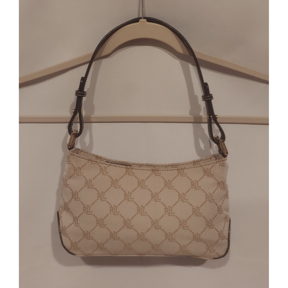 Lauren Ralph Lauren Vintage Y2K Biege & Brown Monogram Canvas Mini Shoulder Bag